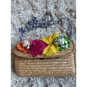 Betsey Johnson Straw Clutch with Flowers